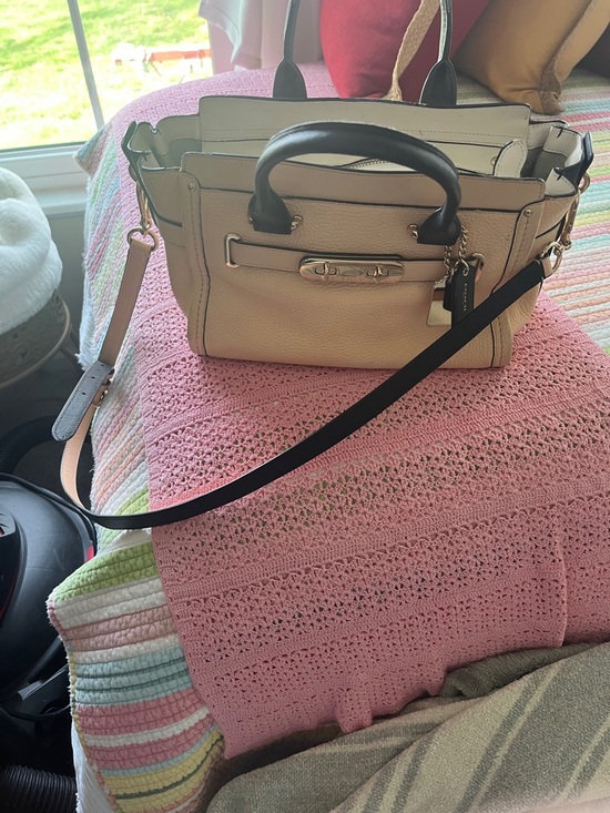 Coach Handbags - Coach Cream Satchel with Black Handles and Strap